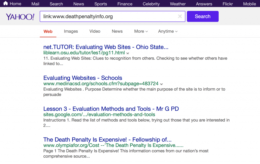 A Yahoo! search for sites linked to www.deathpenaltyinfo.org shows it is often used as an example in tutorials like this one.