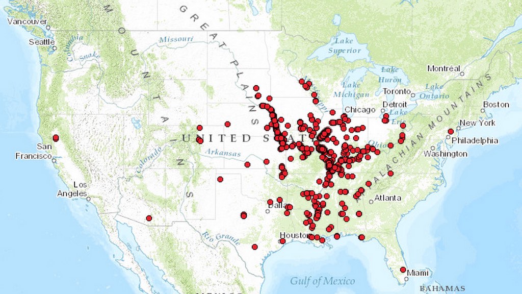 U.S. Asian carp sightings as of 2010