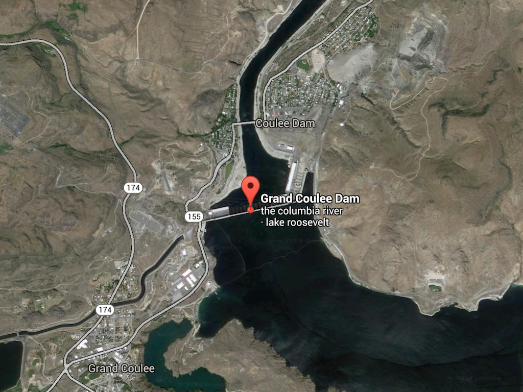 Geographic Location of Grand Coulee Dam Overhead in Washington State