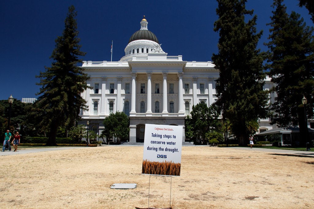 Dead lawn in front of California state house