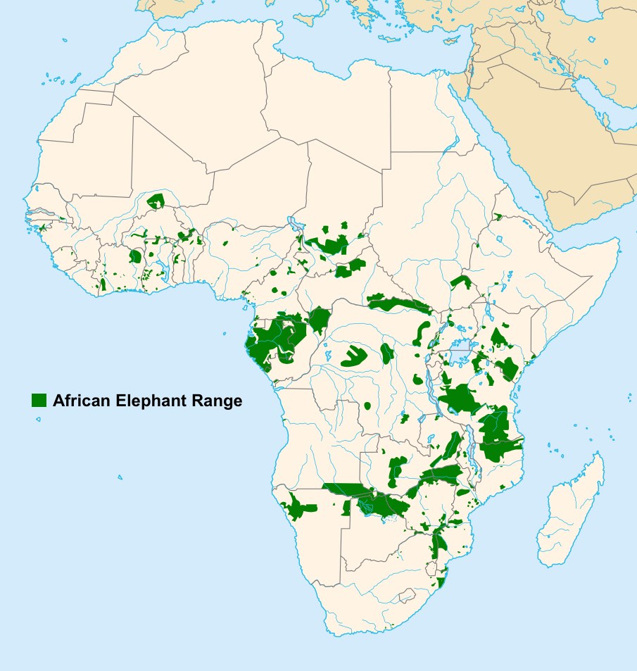 Africa Highlighting Elephant Home Ranges that are Declining