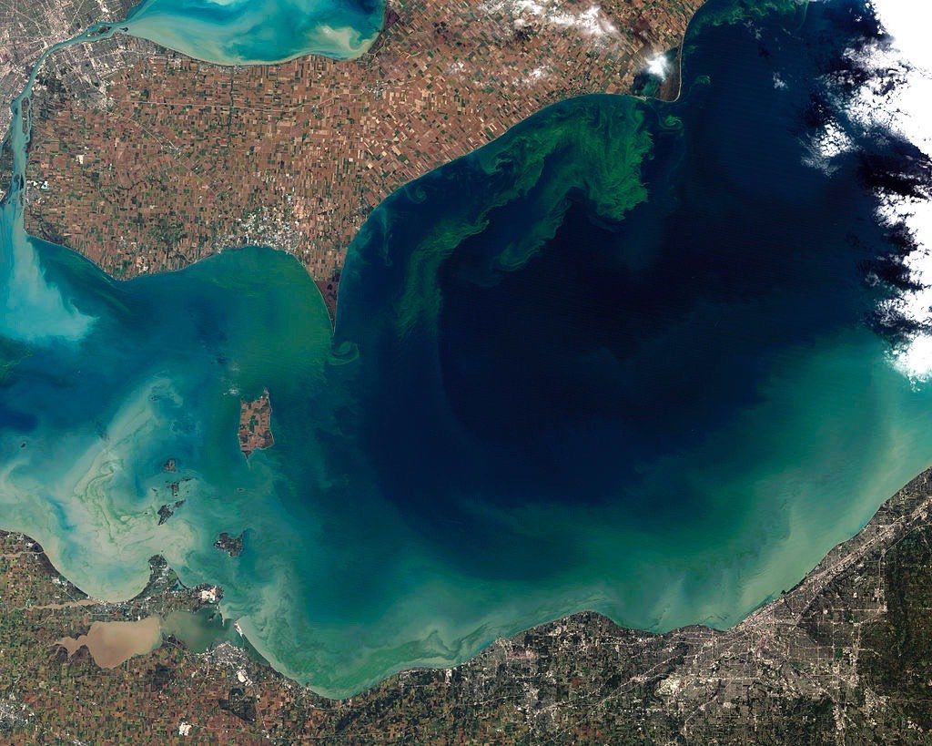 View of Algae Filled Lake Erie from Space