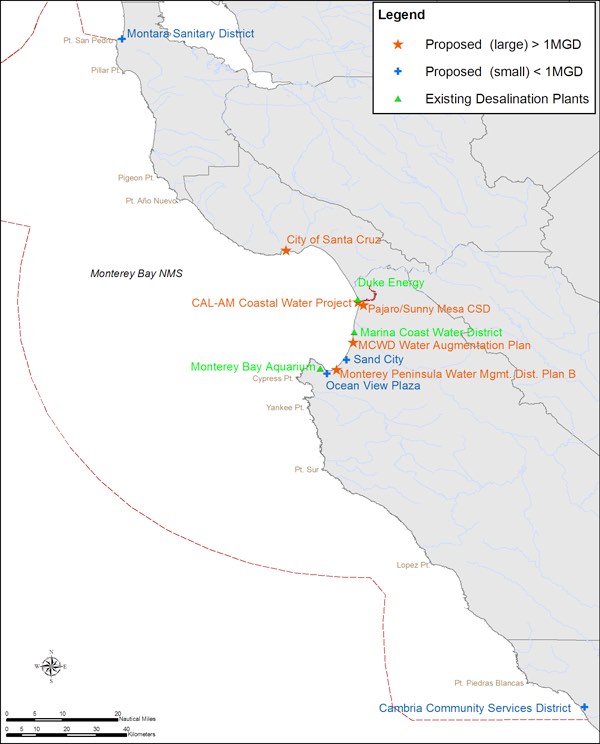 Map of Existing and Proposed Desalination Plants in Monterey Bay