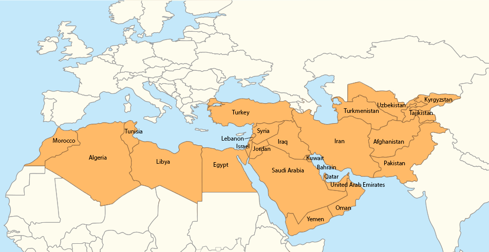 Map of the Greater Middle East, North Africa, and Central Asia