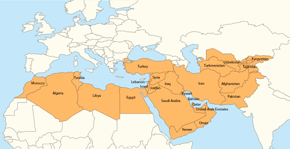 Middle east перевод. Ближний Восток и Центральная Азия. Проект Ближний Восток. World Map Middle East. Арабские страны центральной Азии.