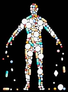 human body composed of different types of pills