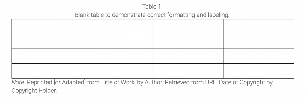 Blank table example to show correct formatting