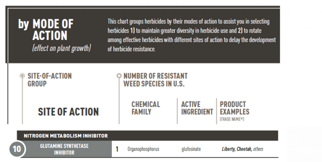 Group 10 herbicides from Take Action Herbicide Classification chart