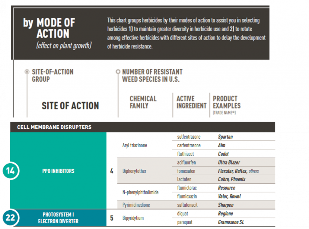 excerpt of take action herbicide classification chart