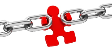 Image of a puzzle link connecting two pieces of chain