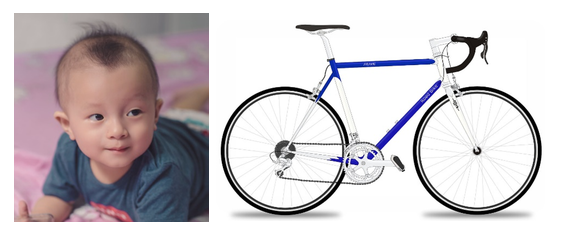 Image of a baby beside an image of a bicycle