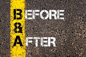 The words Before & After painted on blacktop