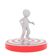 illustration of a humanoid figure dancing on a bullseye