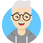 A light-skinned, nonbinary or gender queer person with cropped and fashionable grey hair. They are wearing glasses with large, round, black rims as well as a hooded grey sweatshirt. They are smiling and looking to their left.