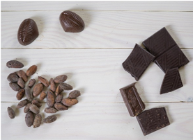 A picture of cocoa beans and chocolate