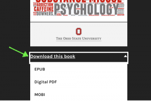 screenshot of the "Download this book" link on the front cover of the pressbook