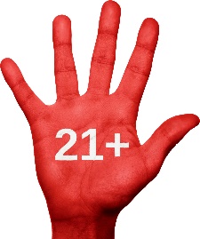 hand with "21+" on it