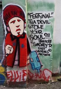 street graffiti about the dangers of Fentanyl