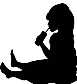 silhouette of a child drinking a beverage with a straw