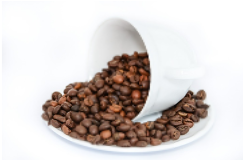 picture of coffee beans in a coffee cup and saucer