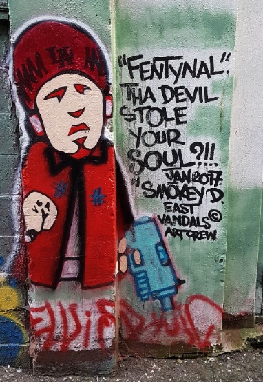 street graffiti about the dangers of Fentanyl