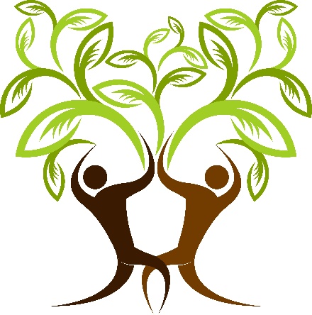 illustration of 2 people, representing roots of a tree, holding up green branches