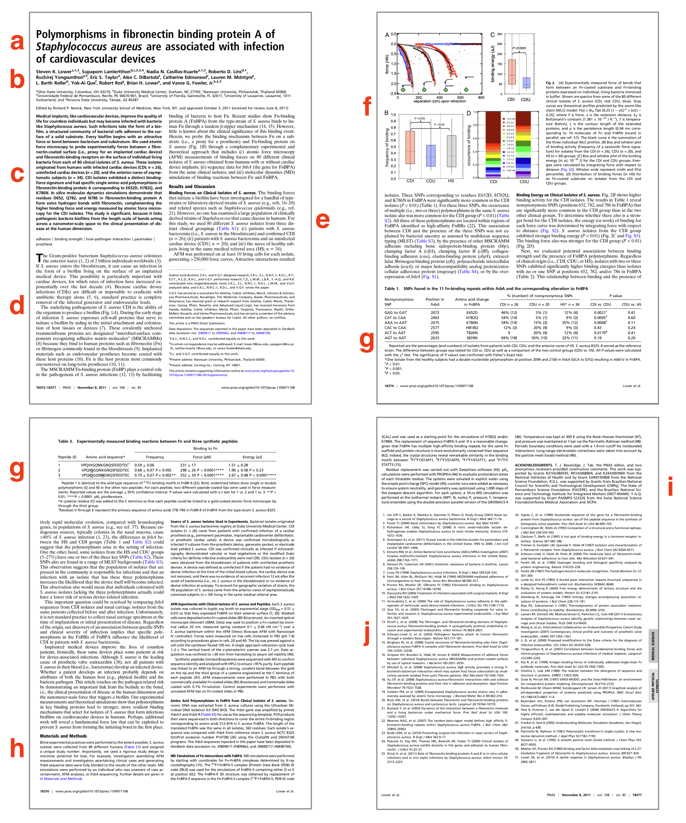 a journal article displayed with letters labeling each section