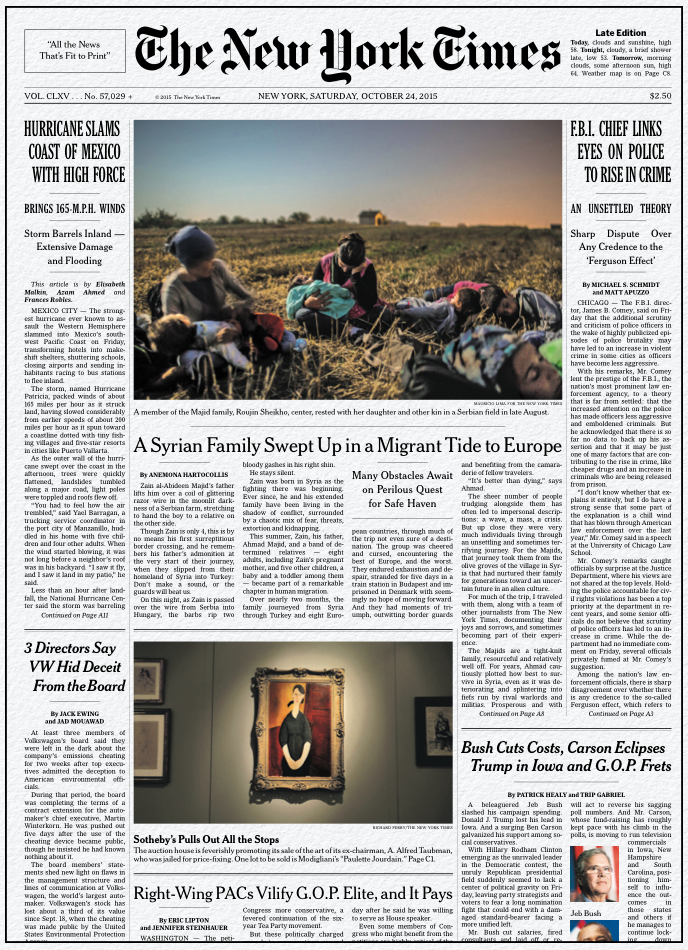 cover of New York Times newspaper