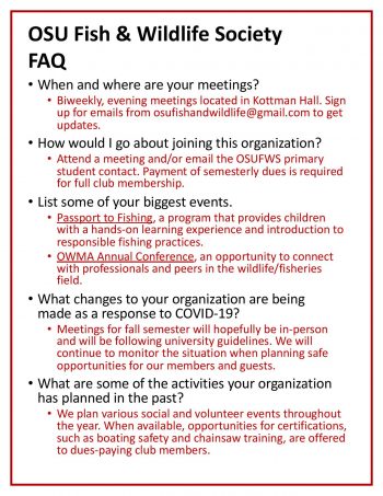 OSU Fish and Wildlife Society CFAES Club Catalog OSU Fish and Wildlife Society CFAES Club Catalog