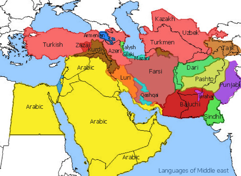 Map of Middle East According to Where Languages are Spoken