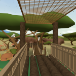 Australian scene with a bridge and animals.