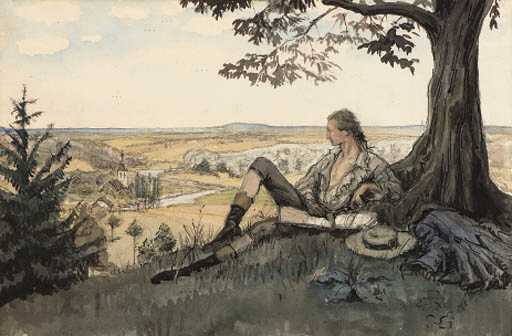 Young man overlooking countryside