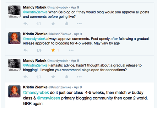 Screenshot of Twitter conversation between Mandy and Kristen Ziemke