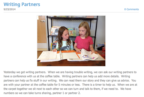 Screenshot of Writing Partners blog post