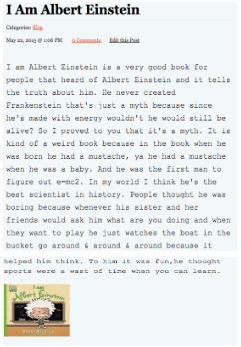 Screenshot of student's post titled "I am Albert Einstein"