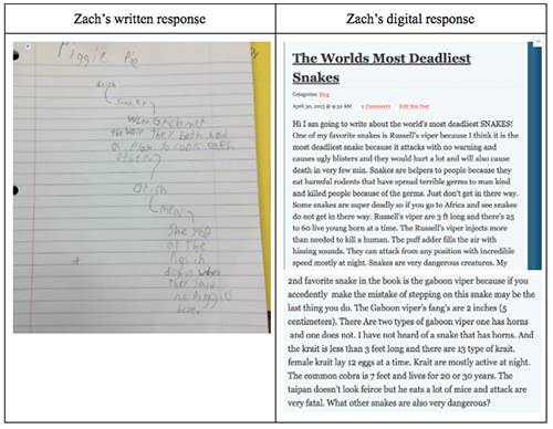 Side-by-side comparison of student's hand-written and digital responses