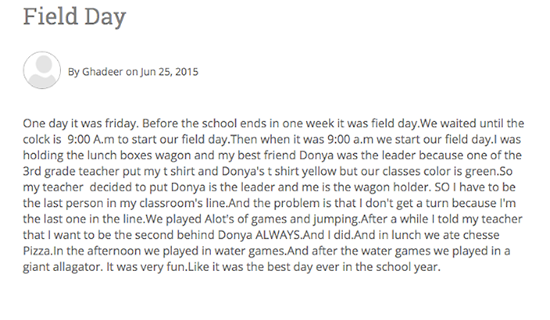 Screenshot of student blog post titled "Field Day"