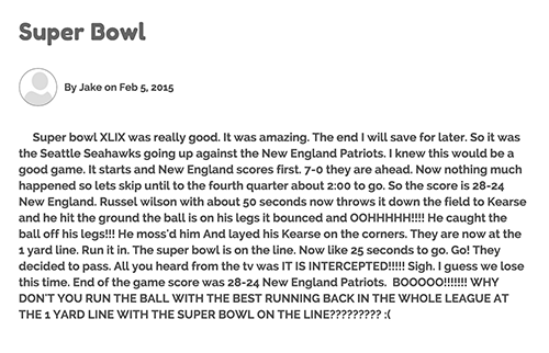 Jake’s blog post about the Super Bowl