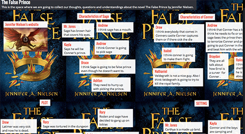 A digital student comment board with student comments related to "The False Prince"