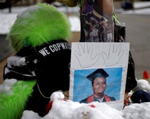 A photograph of an informal memorial to Michael Brown