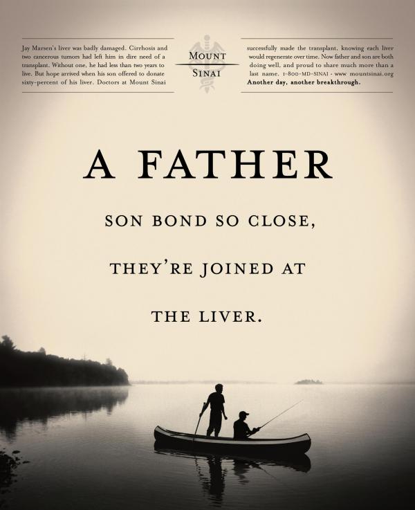 scanned page: advertisement reading "A father son bond so close, they're joined at the liver"