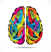 drawing of brain in the colors of the rainbow