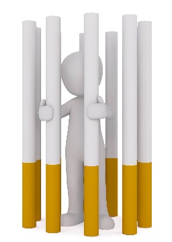 figure entrapped in a cigarette jail
