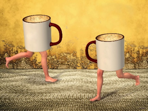 coffee cups with human legs