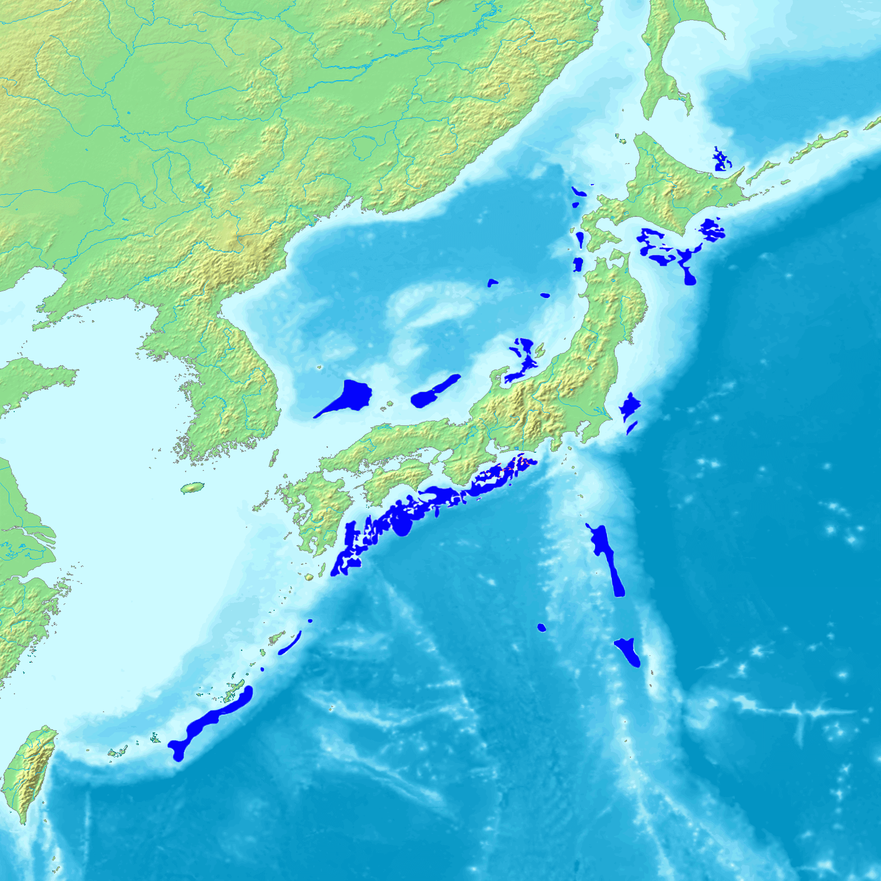 map of Japan with methane hydrate reserves around the country highlighted